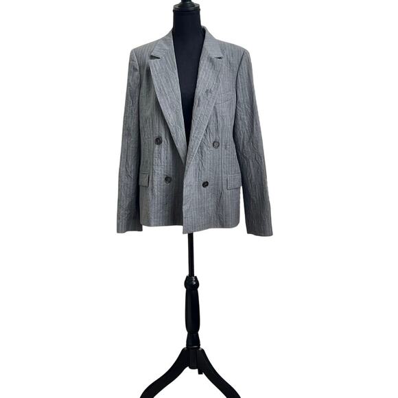 Michael Kors Gray Pinstripe Double-Breasted Blazer - Size 12 - Picture 9 of 10